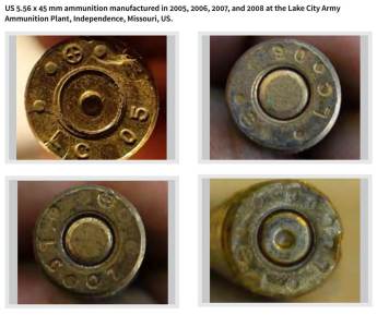 UK-based Conflict Armament Research investigators found this expended ammunition at ISIS firing positions in northern Iraq. The bullets were manufactured at the Lake City Army Ammunition Plant in Independence, Missouri. 